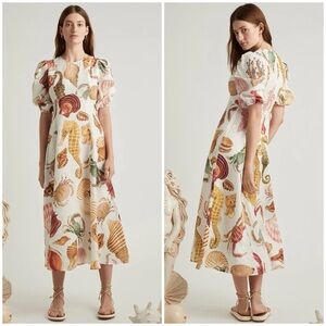 Alemais Atlantis Sealife Linen Midi Dress